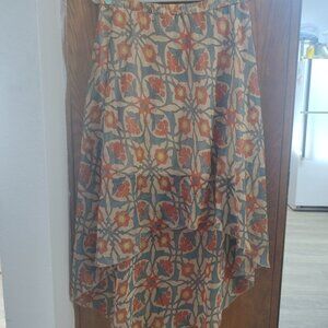 Boho High-Low Floral Skirt Sz L Lined Elastic Waist